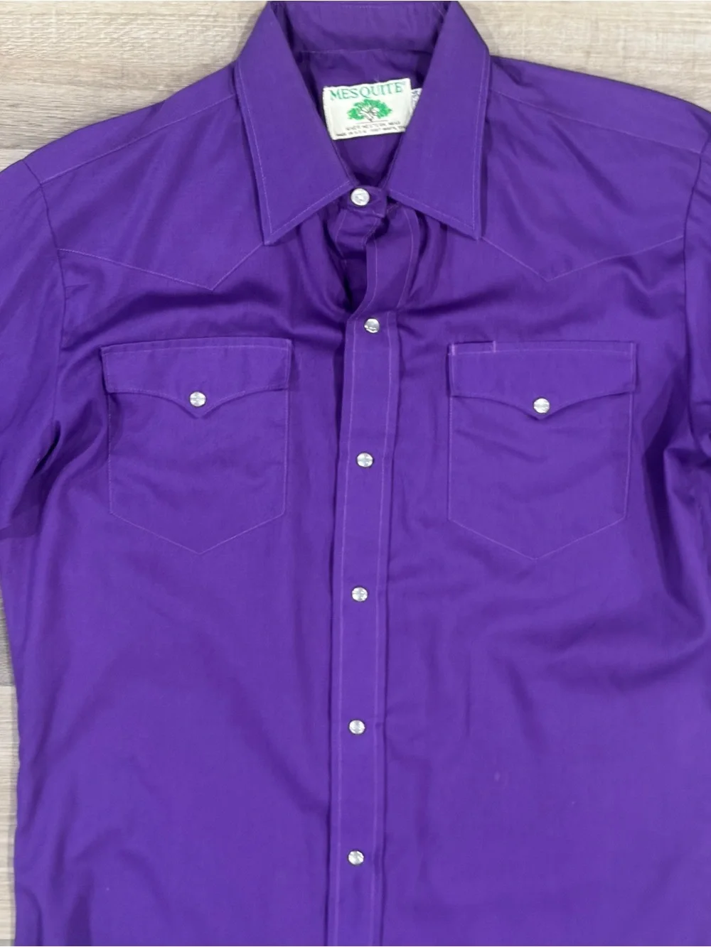 Men’s Vintage 80’s Mesquite Purple Western Pearl Snap Shirt - Made in the USA - Picture 2 of 9